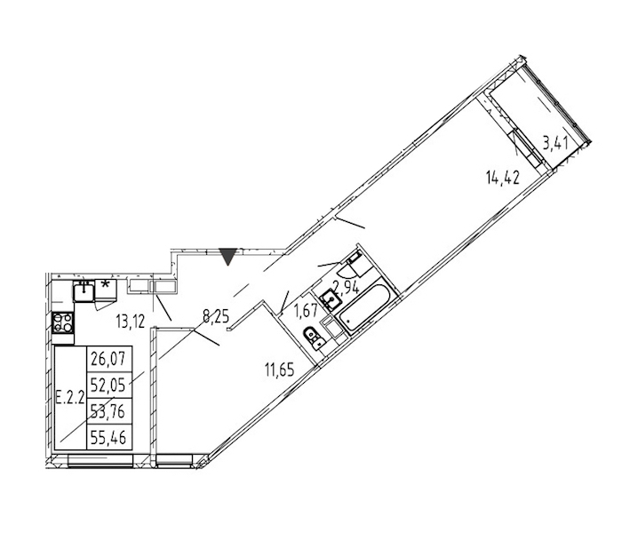 2-комнатная квартира 52.05 м², 12/12 эт., ЖК «Полис ЛАВрики»